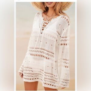 2 for $15 sale: Open loose knit white Long Beach sweater - Large